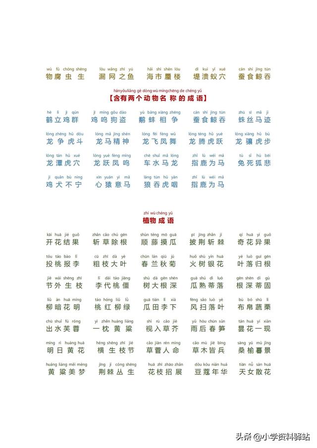 小學(xué)生必備成語大全拼音版（數(shù)字，顏色，疊字）