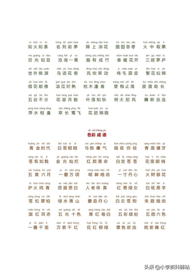 小學(xué)生必備成語大全拼音版（數(shù)字，顏色，疊字）